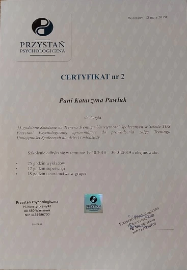 Zaświadczenie współpracy – Przystań Psychologiczna