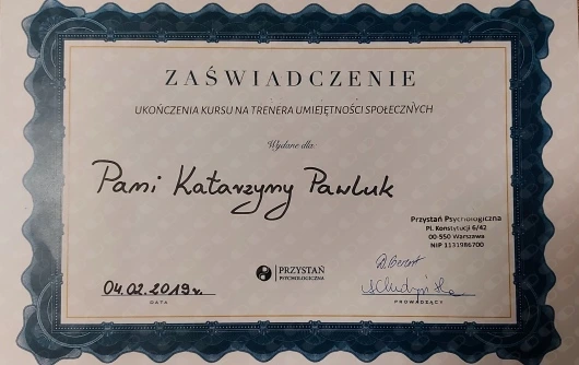 Certyfikat – kurs trenera umiejętności